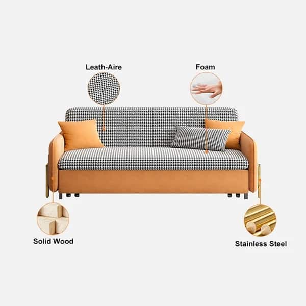 79" King Sleeper Sofa Orange Upholstered Convertible Sofa Bed 3 in 1 On Sale Bed Bath